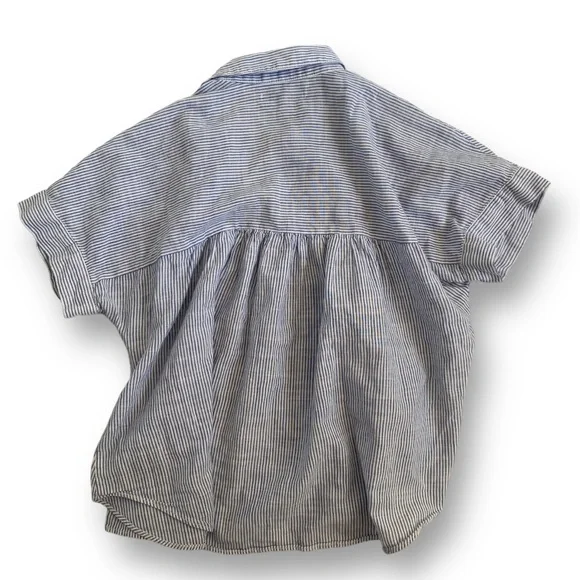 Madewell Button Down Flowy Short Sleeve Flower and Stripe Top - Picture 2 of 5